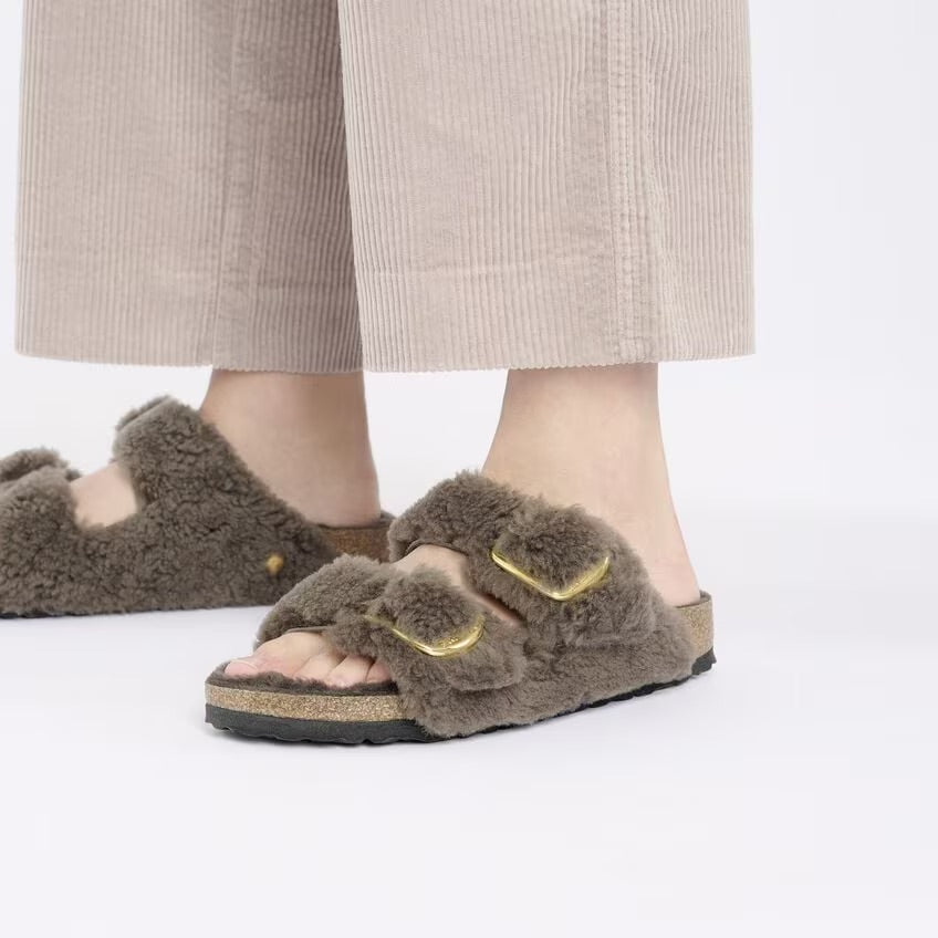 Birkenstock ARIZONA BIG BUCKLE Shearling 1028559 Concrete Gray | Teddy Largeur Étroite - Dealorys
