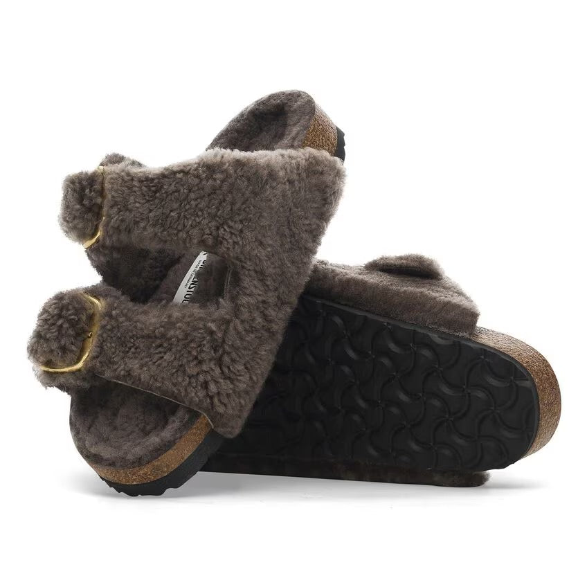 Birkenstock ARIZONA BIG BUCKLE Shearling 1028559 Concrete Gray | Teddy Largeur Étroite - Dealorys