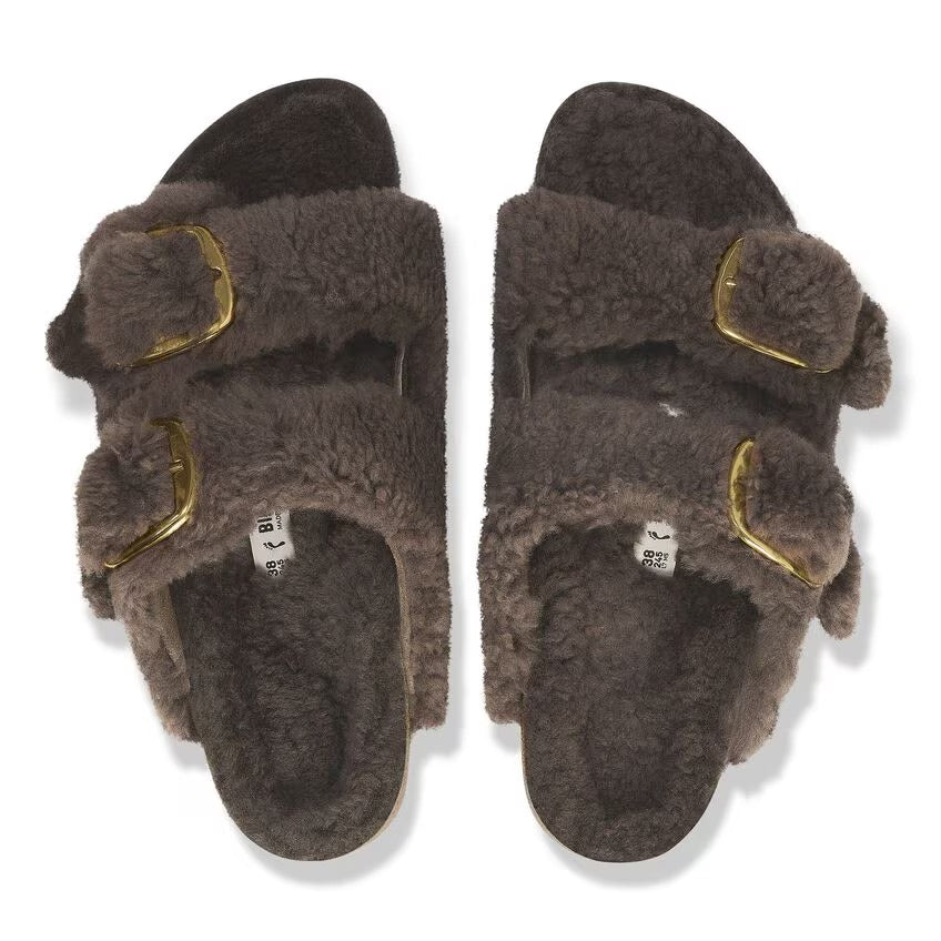 Birkenstock ARIZONA BIG BUCKLE Shearling 1028559 Concrete Gray | Teddy Largeur Étroite - Dealorys