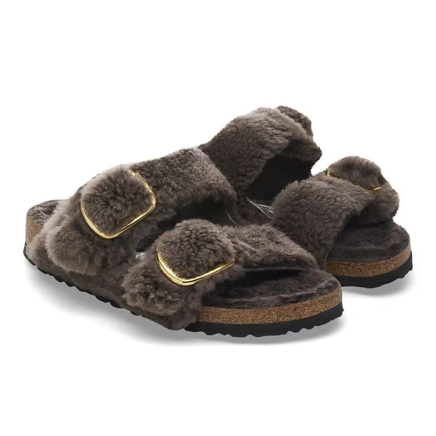 Birkenstock ARIZONA BIG BUCKLE Shearling 1028559 Concrete Gray | Teddy Largeur Étroite - Dealorys
