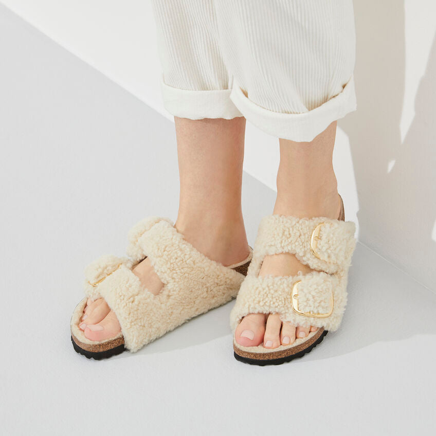Birkenstock ARIZONA BIG BUCKLE Shearling 1023130 Eggshell | Teddy Largeur Étroite - Dealorys