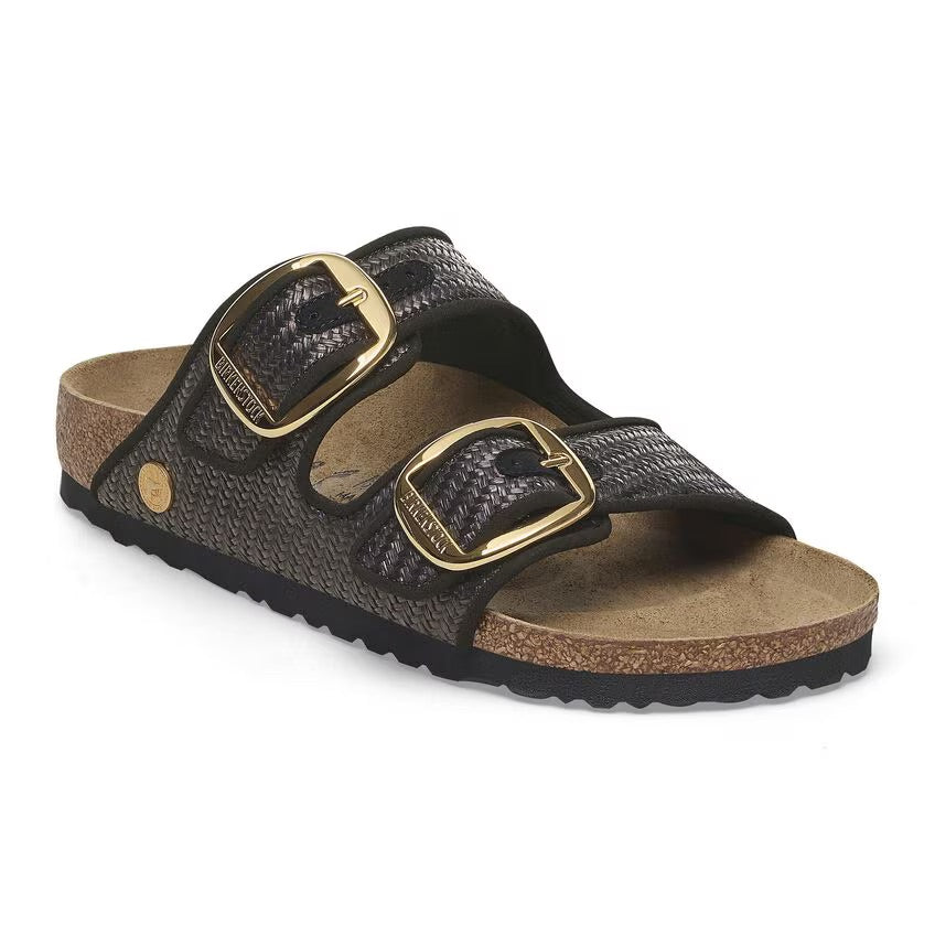 Birkenstock ARIZONA BIG BUCKLE 1029028 Noir | Raffia Textile Largeur Étroite - Dealorys