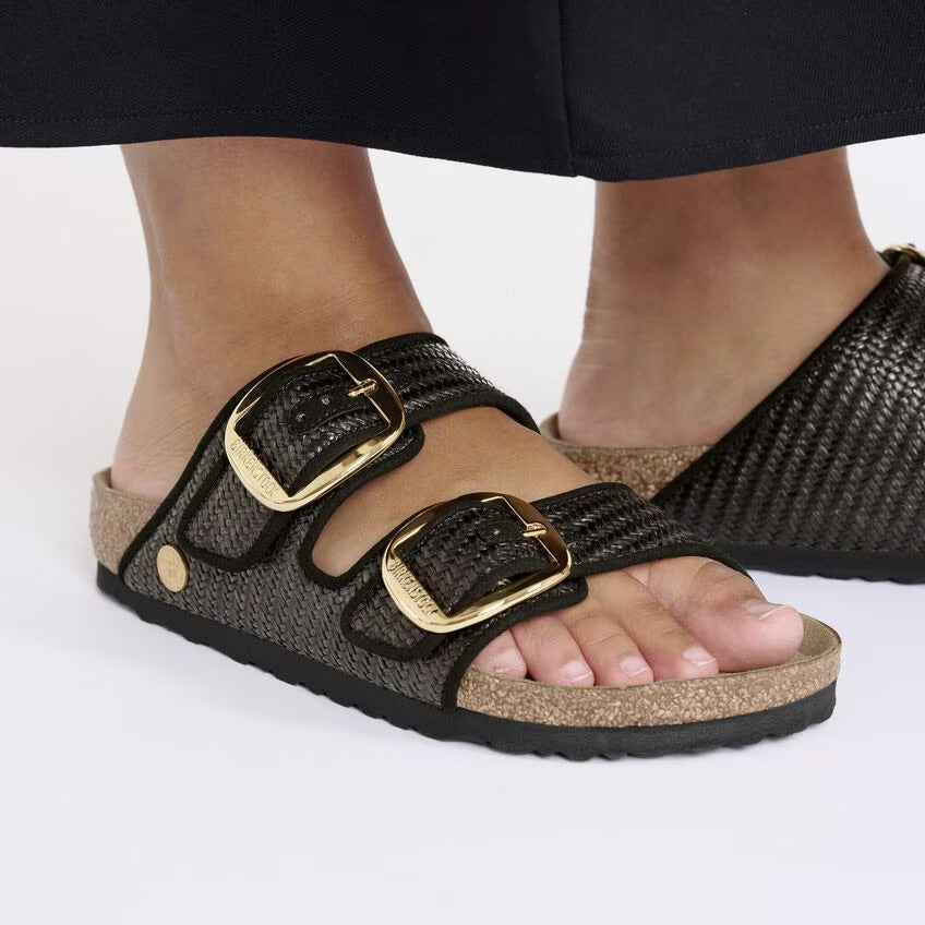 Birkenstock ARIZONA BIG BUCKLE 1029028 Noir | Raffia Textile Largeur Étroite - Dealorys