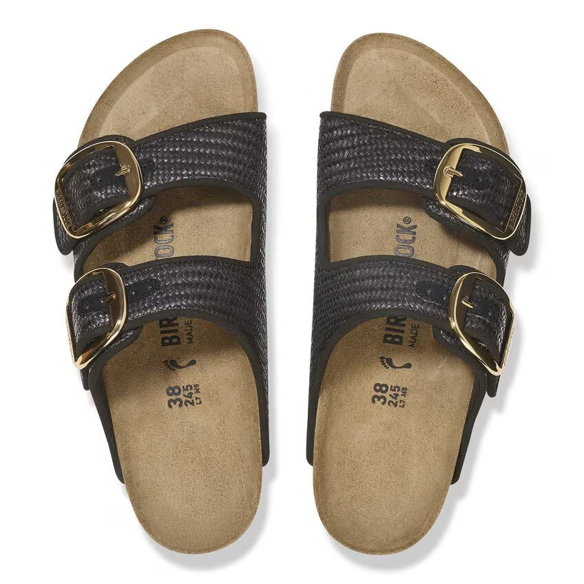 Birkenstock ARIZONA BIG BUCKLE 1029028 Noir | Raffia Textile Largeur Étroite - Dealorys