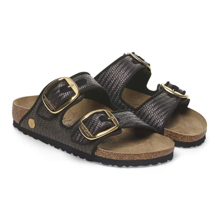 Birkenstock ARIZONA BIG BUCKLE 1029028 Noir | Raffia Textile Largeur Étroite - Dealorys