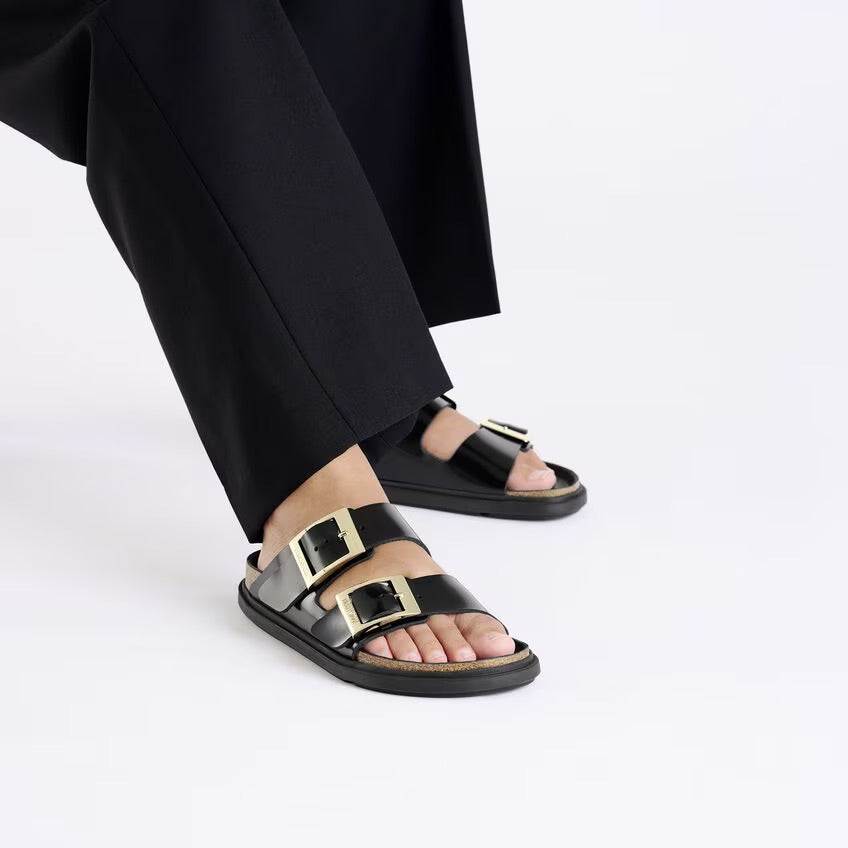 Birkenstock ARIZONA DROPLET BUCKLE 1029353 High Shine Noir | Cuir Largeur Étroite - Dealorys