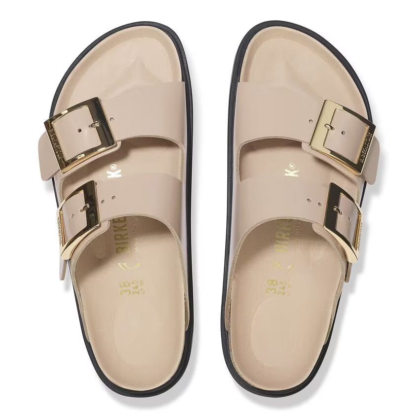 Birkenstock ARIZONA DROPLET BUCKLE 1029386 High Shine New Beige | Cuir Largeur Étroite - Dealorys