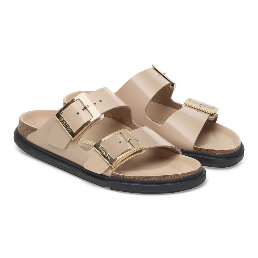 Birkenstock ARIZONA DROPLET BUCKLE 1029386 High Shine New Beige | Cuir Largeur Étroite - Dealorys