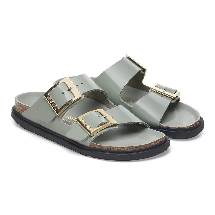 Birkenstock ARIZONA DROPLET BUCKLE 1029367 High Shine Pure Sage | Cuir Largeur Étroite - Dealorys