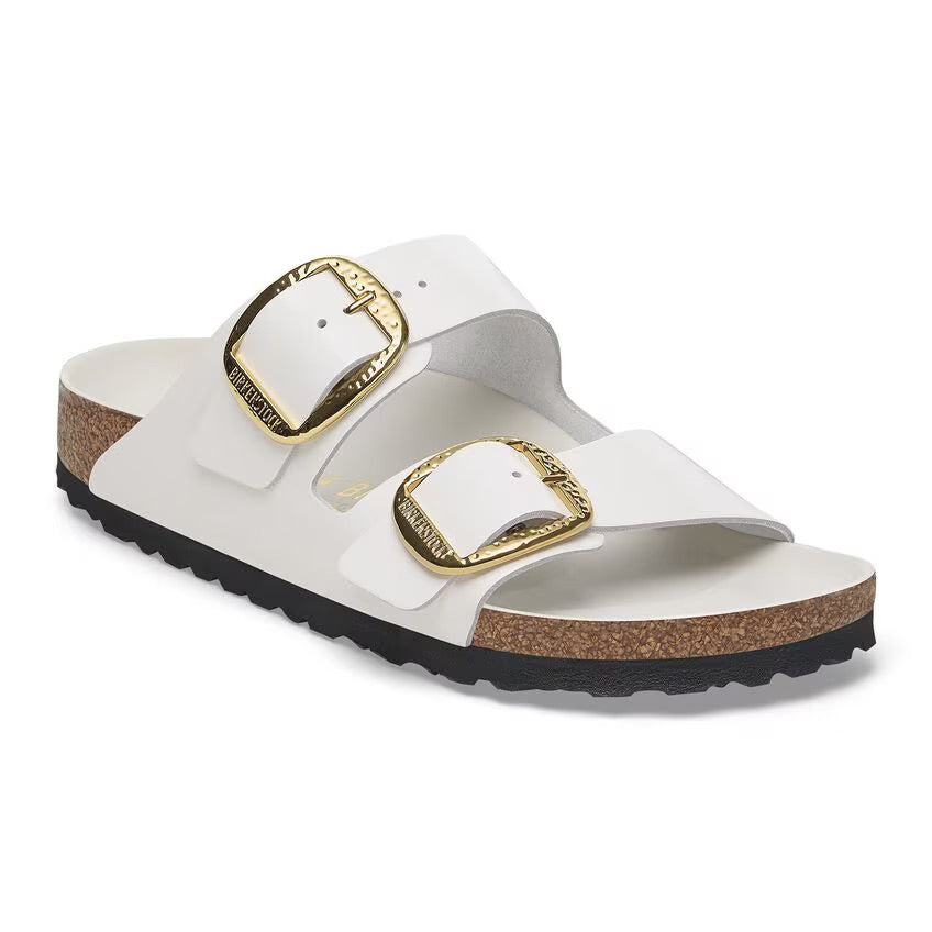 Birkenstock ARIZONA HAMMERED BIG BUCKLE 1029520 High Shine Antique White | Cuir Largeur Étroite - Dealorys