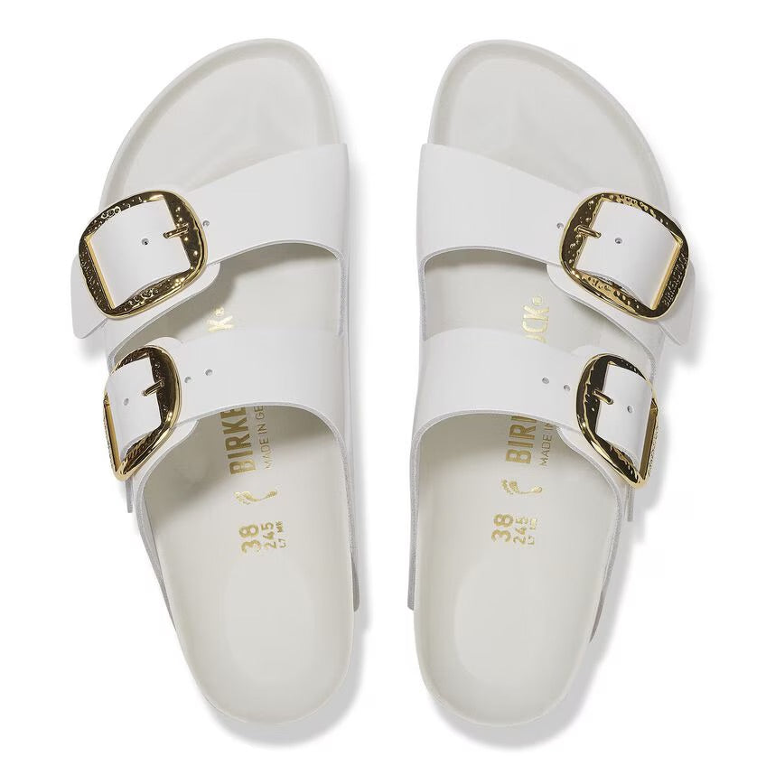 Birkenstock ARIZONA HAMMERED BIG BUCKLE 1029520 High Shine Antique White | Cuir Largeur Étroite - Dealorys