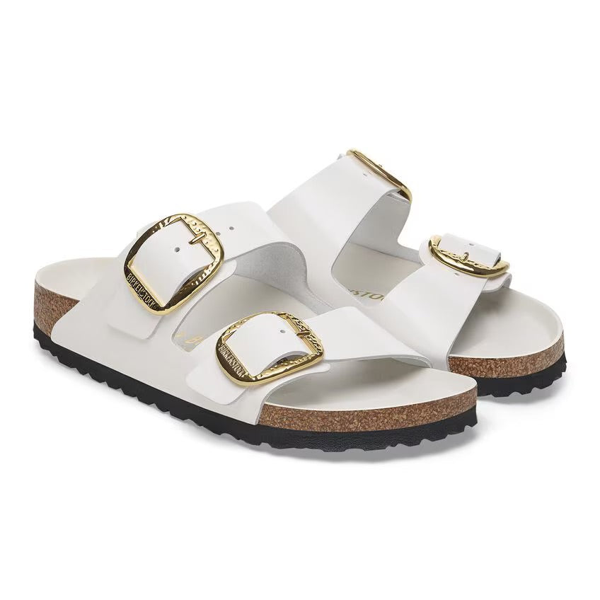 Birkenstock ARIZONA HAMMERED BIG BUCKLE 1029520 High Shine Antique White | Cuir Largeur Étroite - Dealorys