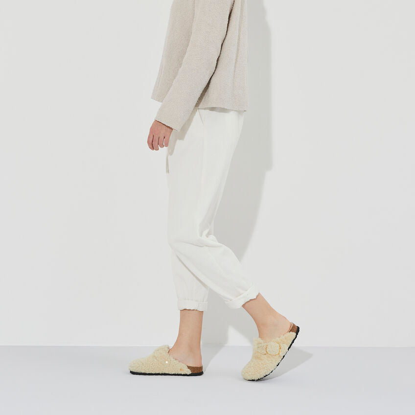 Birkenstock BOSTON BIG BUCKLE Shearling 1025664 Eggshell | Teddy Largeur Étroite - Dealorys