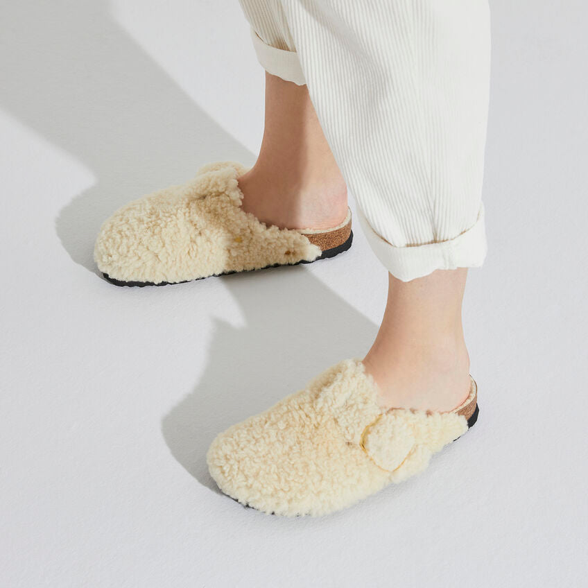 Birkenstock BOSTON BIG BUCKLE Shearling 1025664 Eggshell | Teddy Largeur Étroite - Dealorys