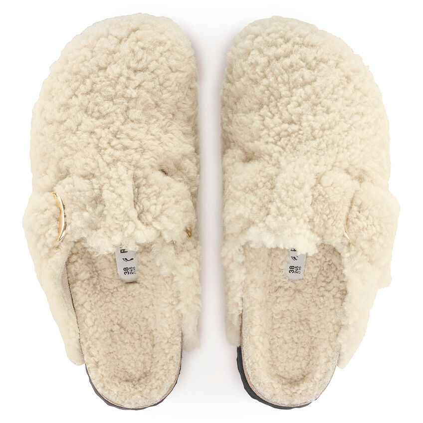 Birkenstock BOSTON BIG BUCKLE Shearling 1025664 Eggshell | Teddy Largeur Étroite - Dealorys