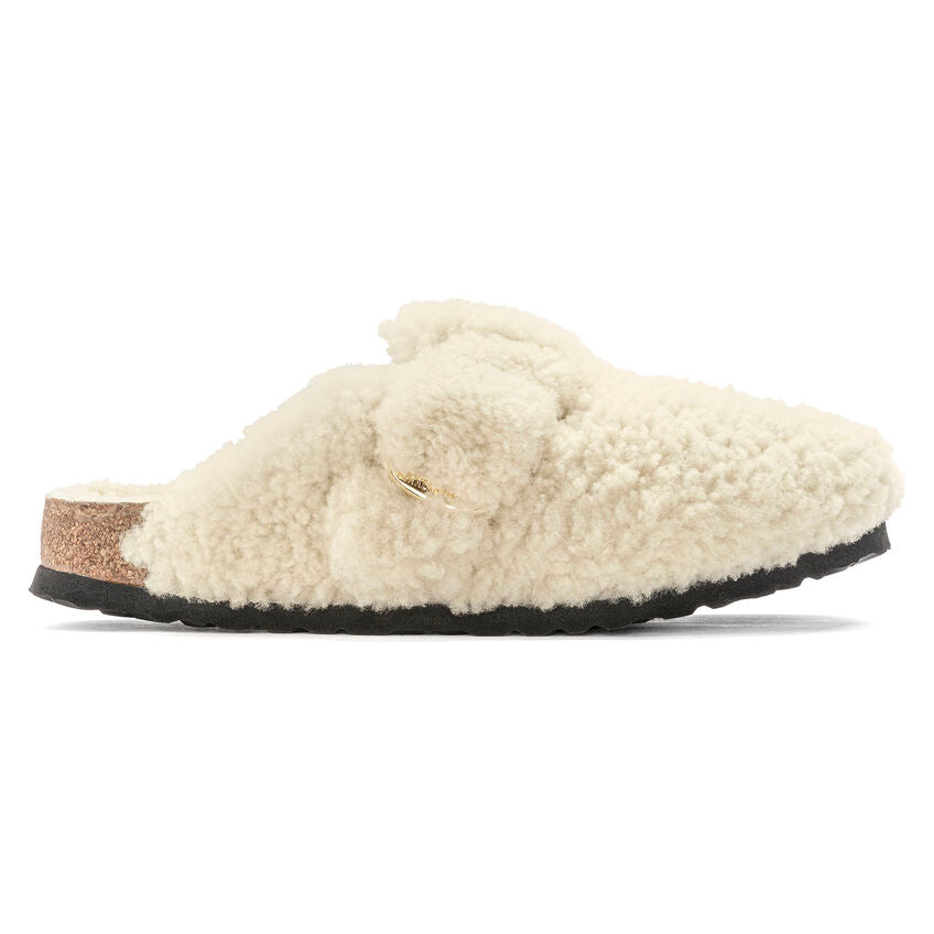 Birkenstock BOSTON BIG BUCKLE Shearling 1025664 Eggshell | Teddy Largeur Étroite - Dealorys