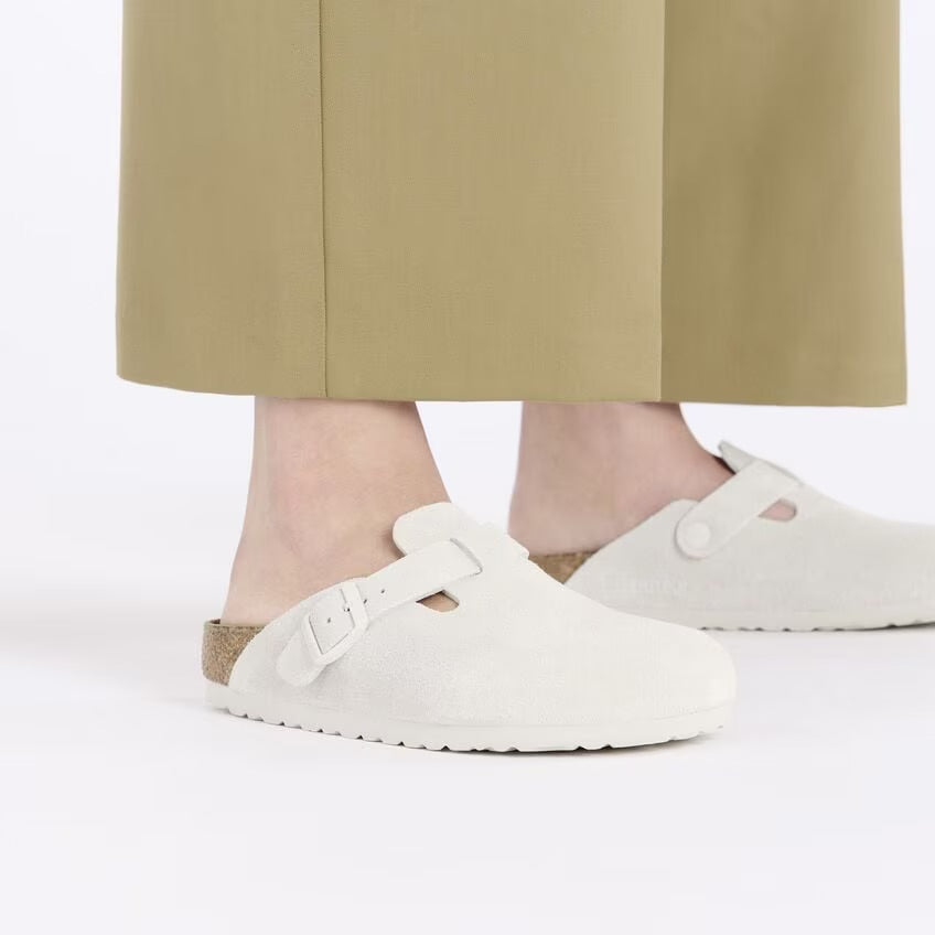 Birkenstock BOSTON SOFT 1027693 Antique White | Suède Largeur Étroite - Dealorys