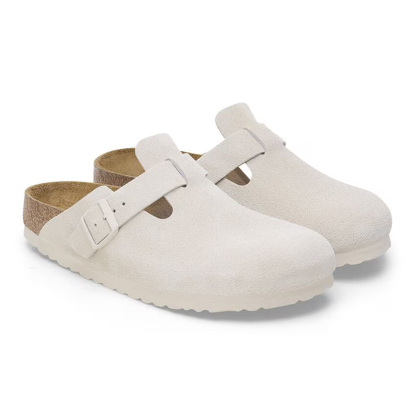 Birkenstock BOSTON SOFT 1027693 Antique White | Suède Largeur Étroite - Dealorys