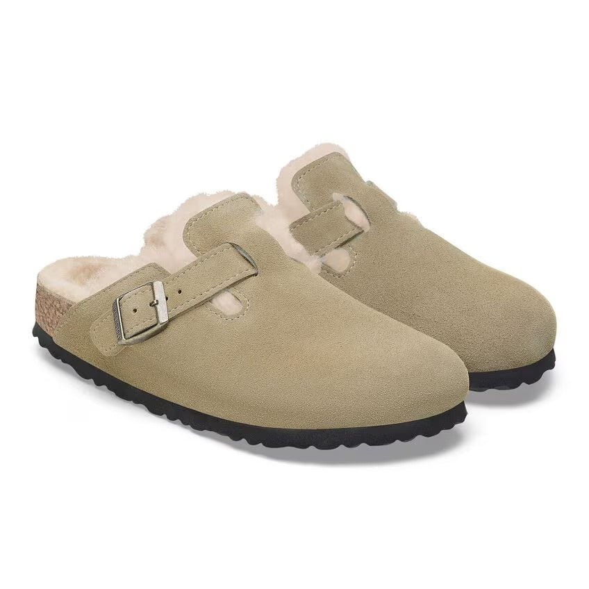 Birkenstock BOSTON Shearling 1028299 Taupe | Suède/Shearling Largeur Étroite - Dealorys