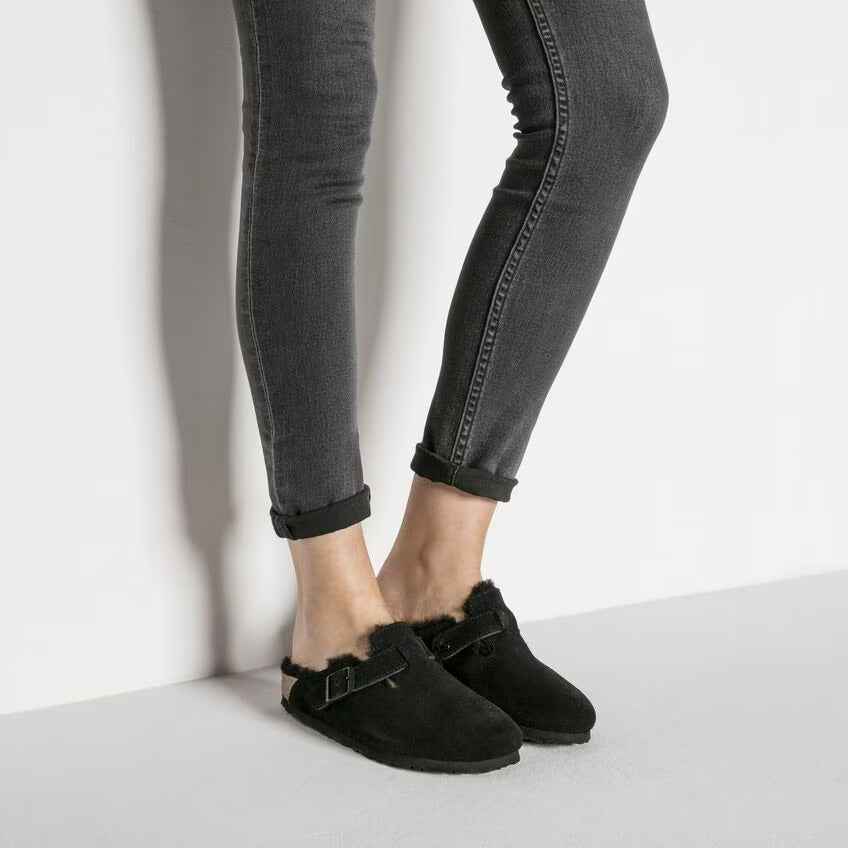Birkenstock BOSTON Shearling 259883 Noir | Suède/Shearling Largeur Étroite - Dealorys