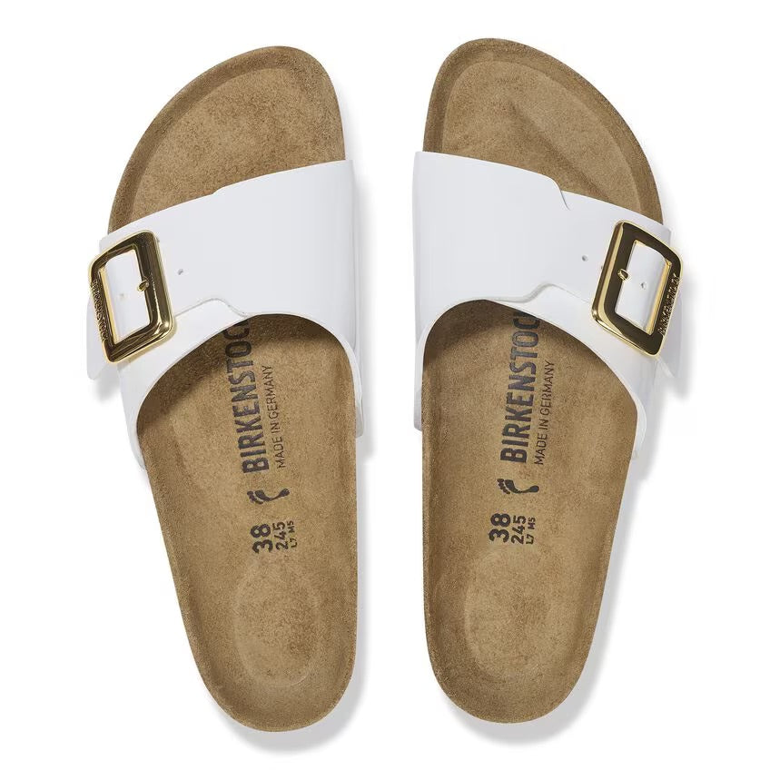 Birkenstock Catalina Luxe Buckle 1029437 White Patent | Birko-Flor Largeur Étroite - Dealorys