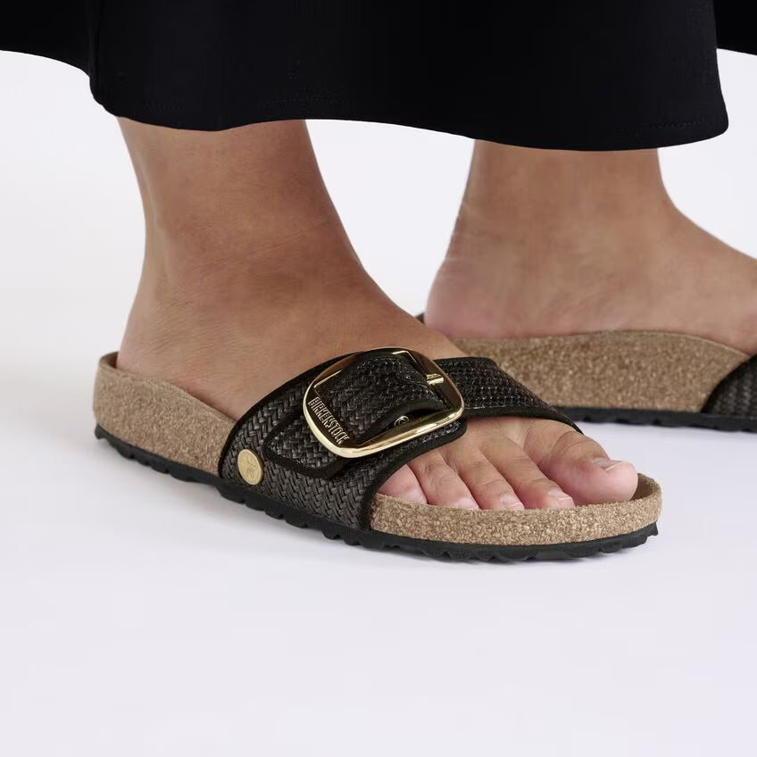 Birkenstock MADRID BIG BUCKLE 1029053 Noir | Raffia Textile Largeur Étroite - Dealorys