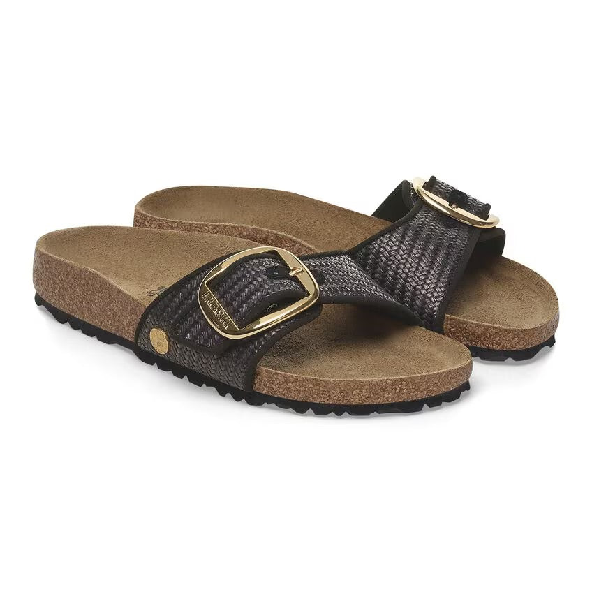 Birkenstock MADRID BIG BUCKLE 1029053 Noir | Raffia Textile Largeur Étroite - Dealorys
