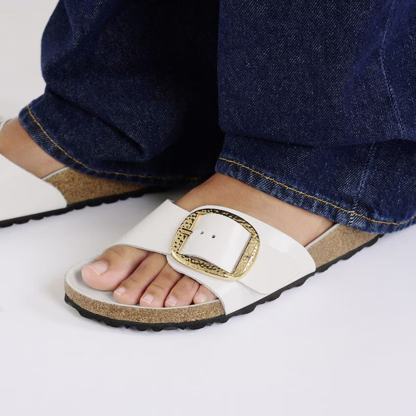 Birkenstock MADRID HAMMERED BIG BUCKLE 1029522 High Shine Antique White | Cuir Largeur Étroite - Dealorys