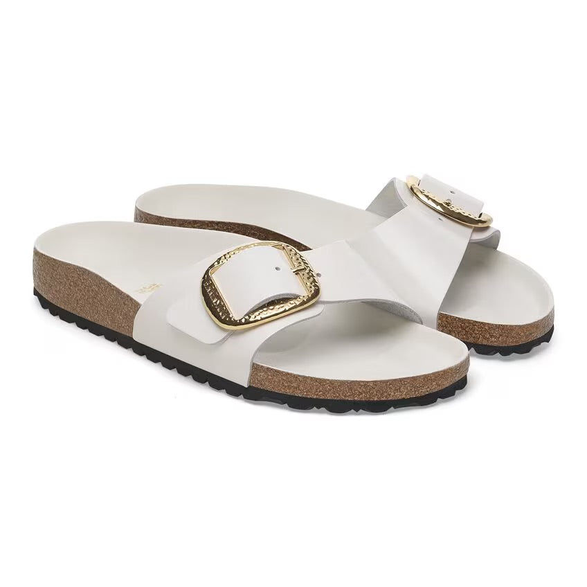 Birkenstock MADRID HAMMERED BIG BUCKLE 1029522 High Shine Antique White | Cuir Largeur Étroite - Dealorys