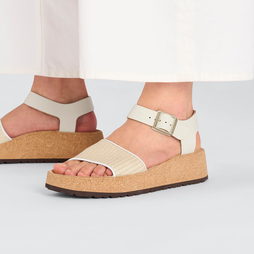 Birkenstock Papillio GLENDA 1026921 Blanc/Naturel | Cuir Largeur Étroite - Dealorys