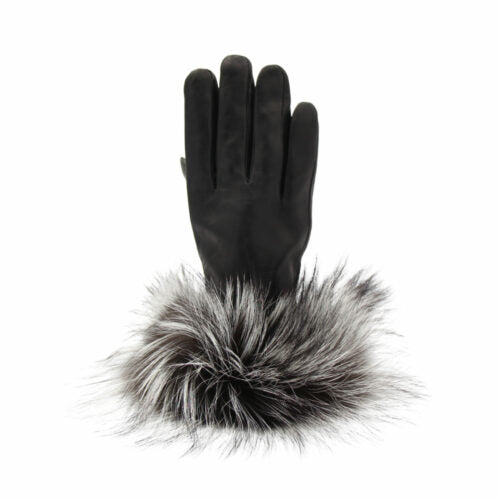 Fourrures Grenier Gants de Cuir Contour Complet en Renard Argenté - Dealorys