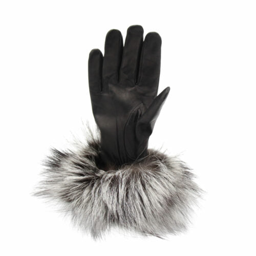 Fourrures Grenier Gants de Cuir Contour Complet en Renard Argenté - Dealorys
