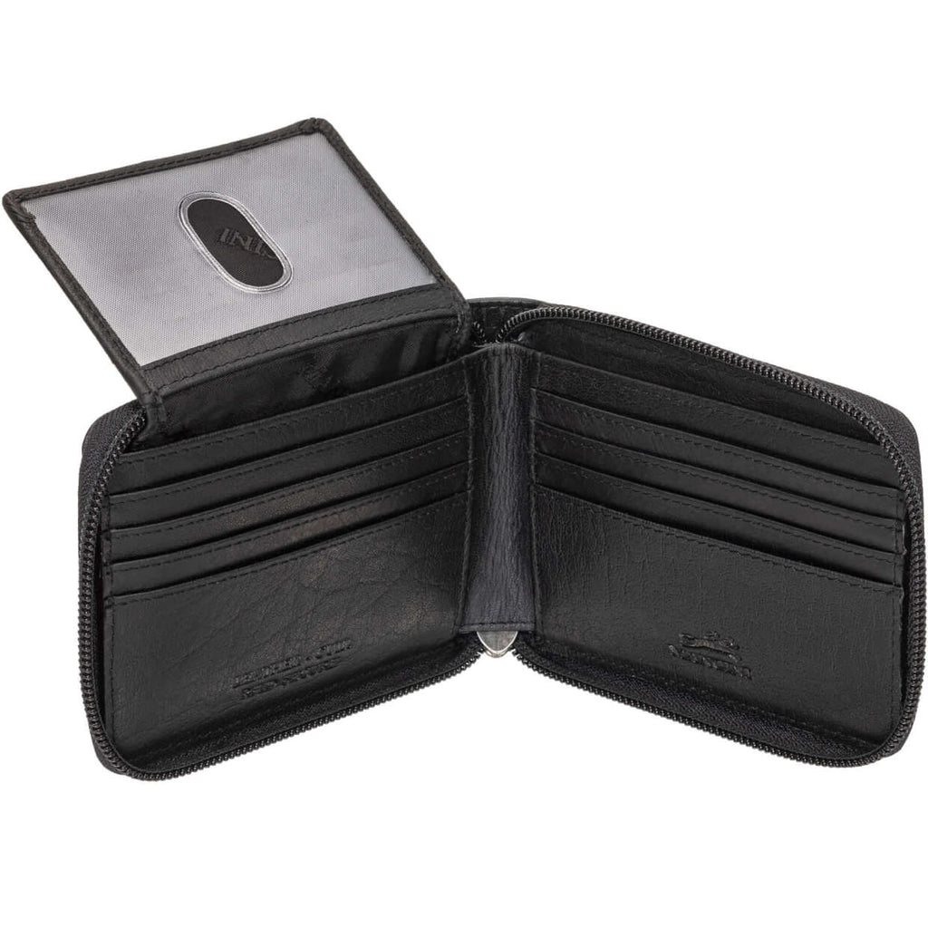 Mancini Portefeuille RFID à fermeture éclair avec porte cartes amovible 99-54159 Noir | Cuir Buffalo - Dealorys