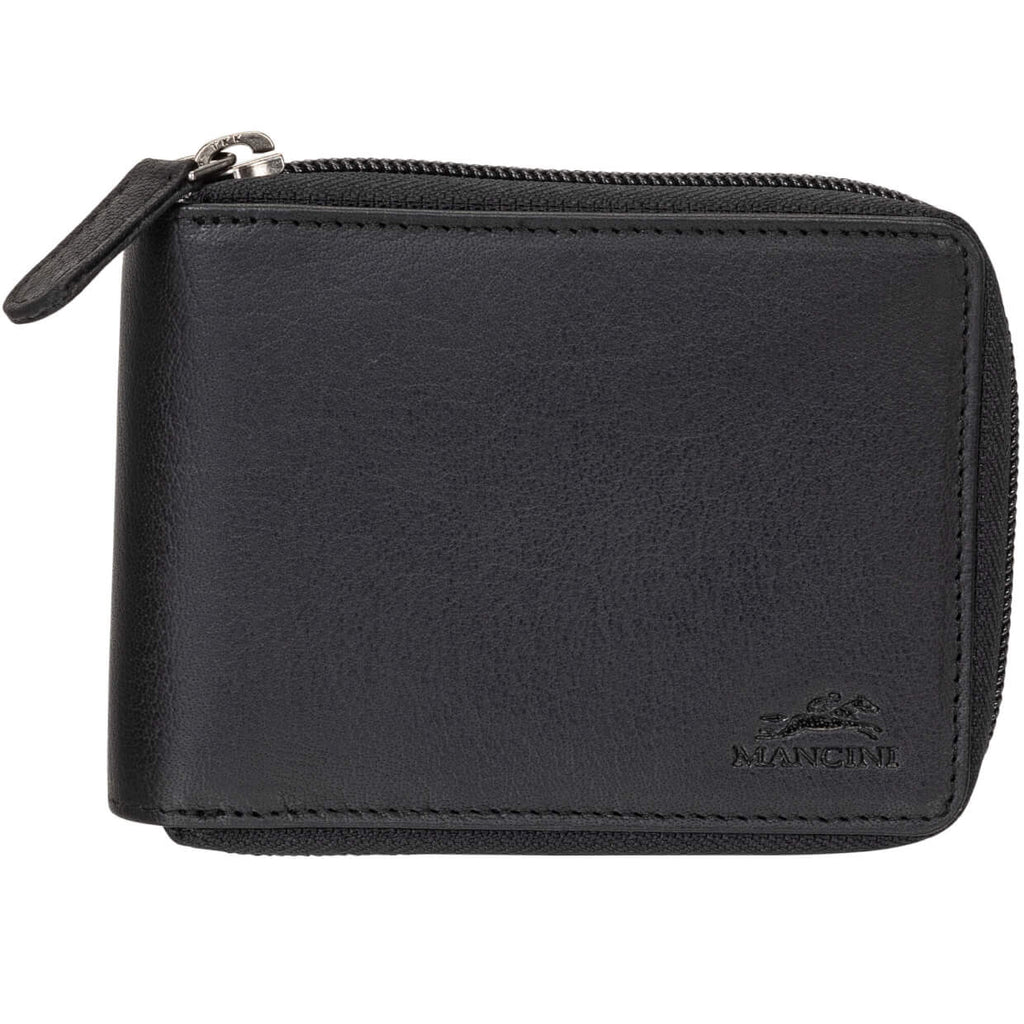 Mancini Portefeuille RFID à fermeture éclair avec porte cartes amovible 99-54159 Noir | Cuir Buffalo - Dealorys