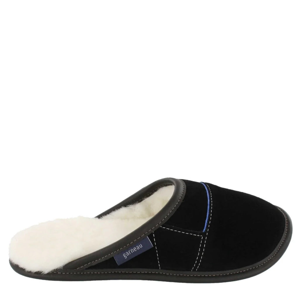 Pantoufles Garneau MULE EN SUÈDE Noir Shearling Blanc pour femmes - Dealorys