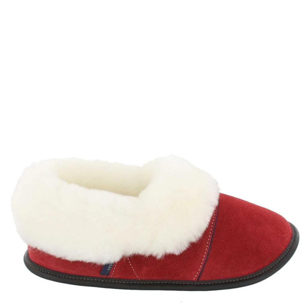 Pantoufles Garneau PARESSEUSE EN SUEDE Rouge Shearling Blanc pour Femmes - Dealorys