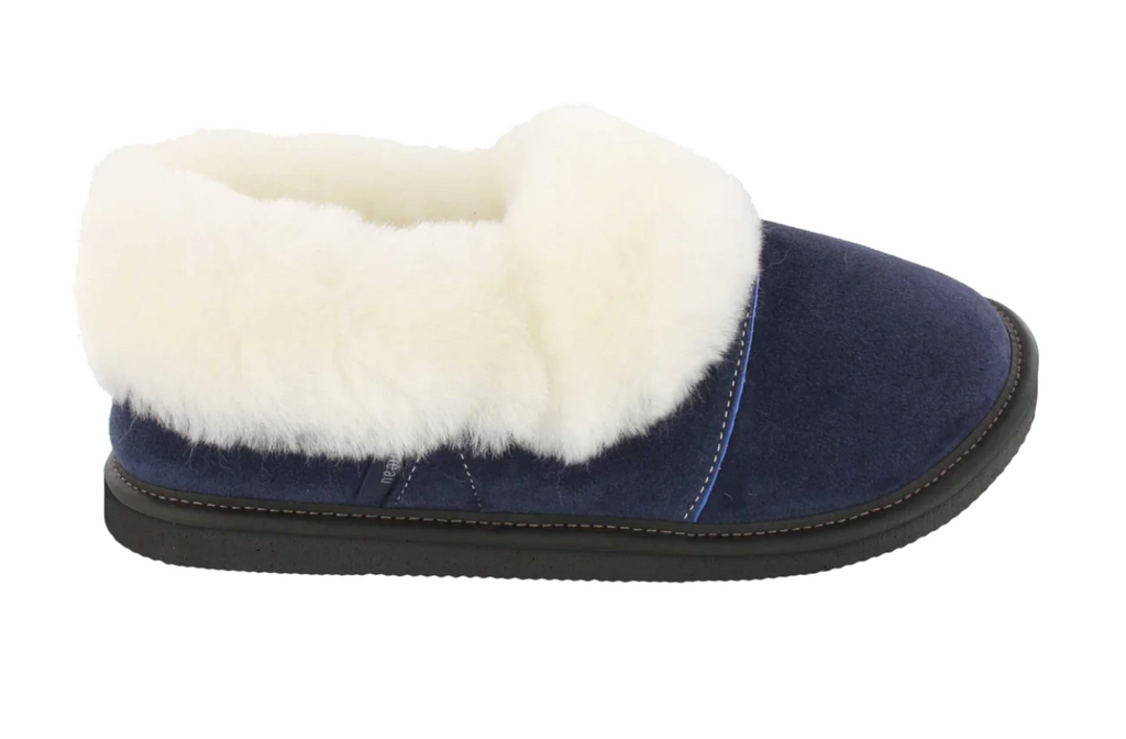Pantoufles Garneau PARESSEUSE EN SUEDE Marine Shearling Blanc pour femmes EVA - Dealorys