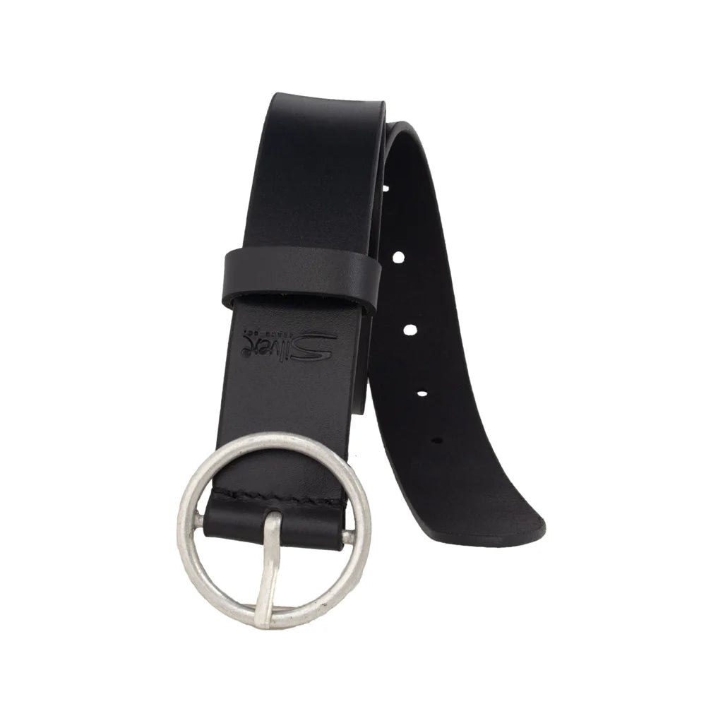 Silver Jeans & Co Women's Heavyweight Genuine Leather Belt Circle Buckle S529-04 Noir - Dealorys