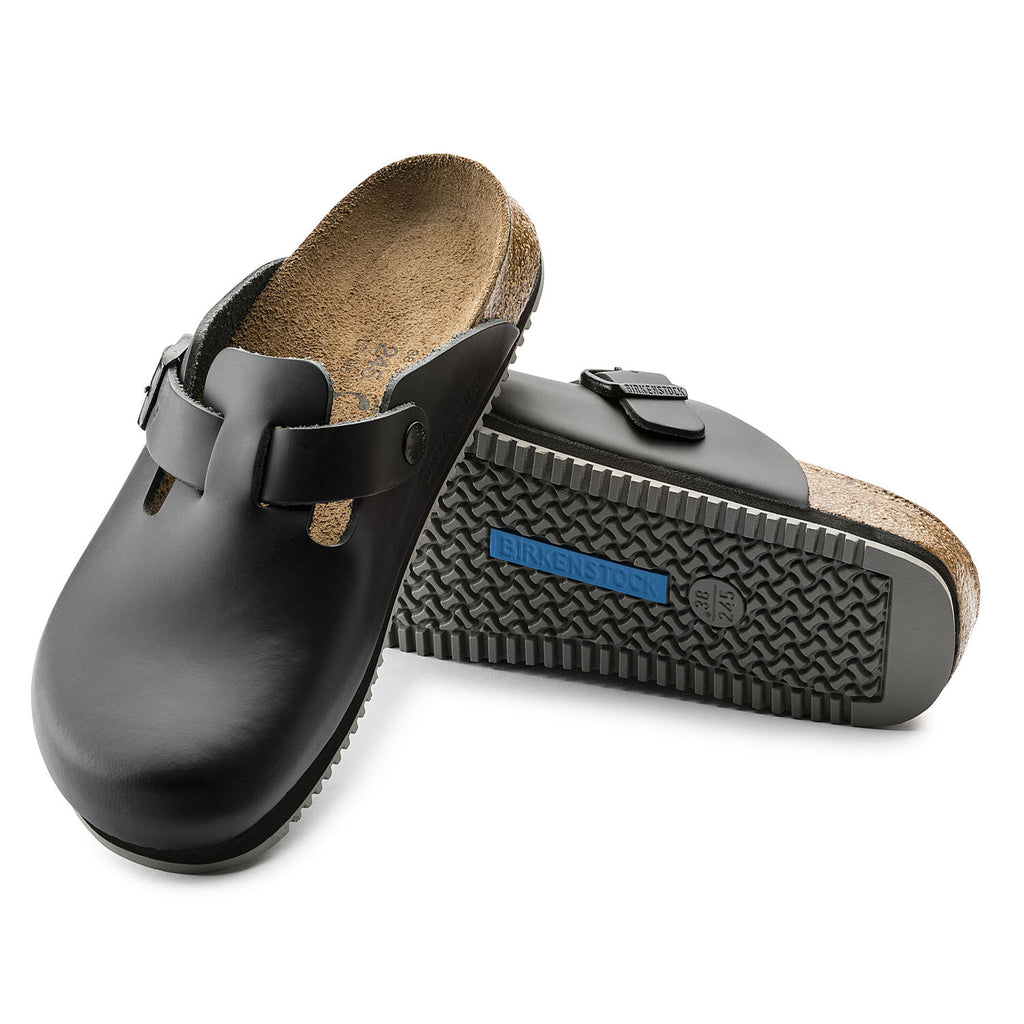 Birkenstock BOSTON SUPER GRIP 60194 NOIR Sabots ANTIDÉRAPANTES Professionnelle Orthopédiques en cuir - Dealorys