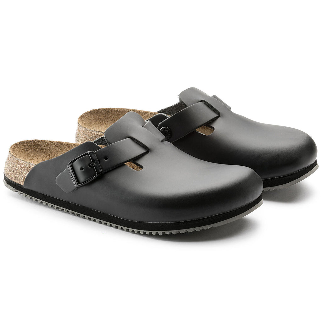 Birkenstock BOSTON SUPER GRIP 60194 NOIR Sabots ANTIDÉRAPANTES Professionnelle Orthopédiques en cuir - Dealorys
