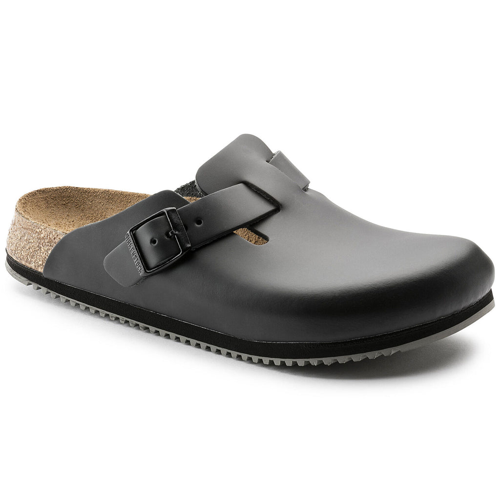 Birkenstock BOSTON SUPER GRIP 60194 NOIR Sabots ANTIDÉRAPANTES Professionnelle Orthopédiques en cuir - Dealorys