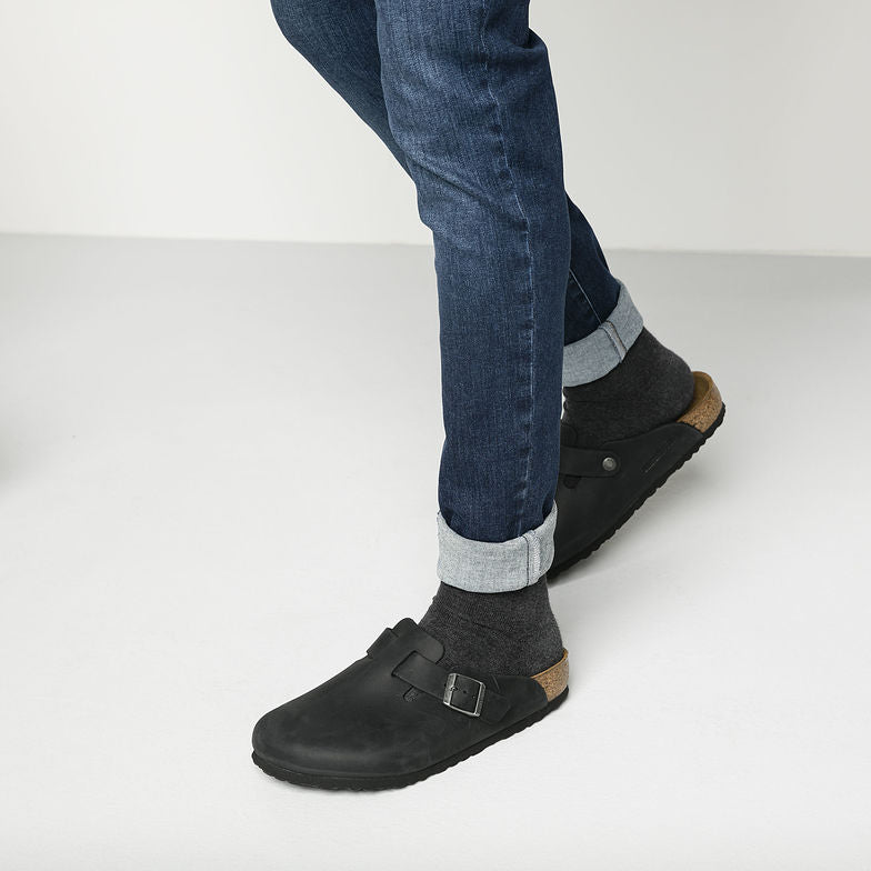 Birkenstock Boston 059461 Black Oiled Leather Largeur Régulière - Dealorys