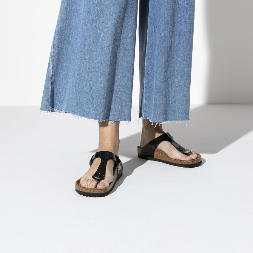 Birkenstock Gizeh 043663 Noir Patent Largeur Étroit - Dealorys