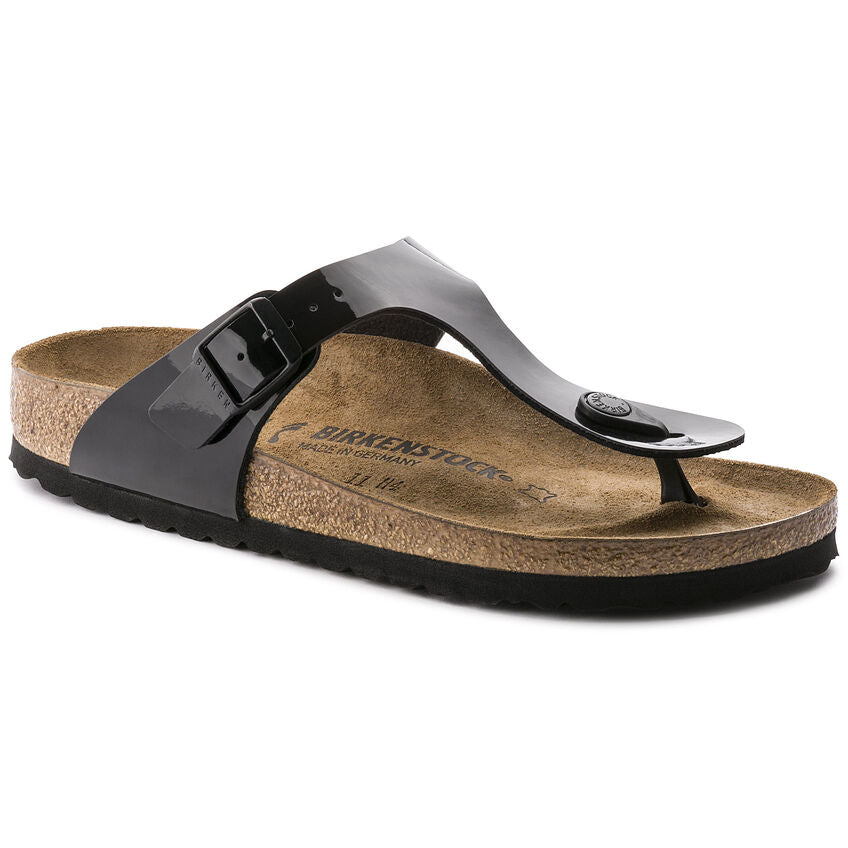 Birkenstock Gizeh 043663 Noir Patent Largeur Étroit - Dealorys