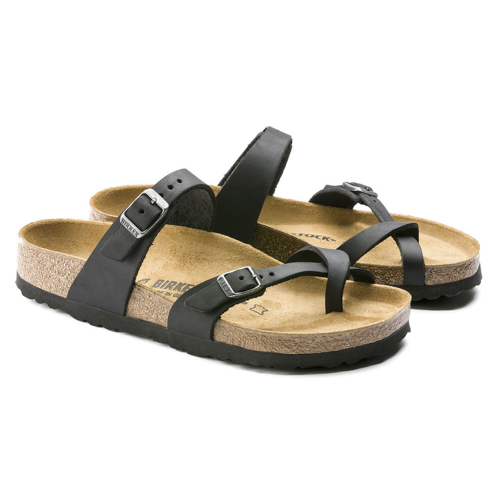 Birkenstock MAYARI 171481 Noir Cuir Huilé Largeur Régulière - Dealorys