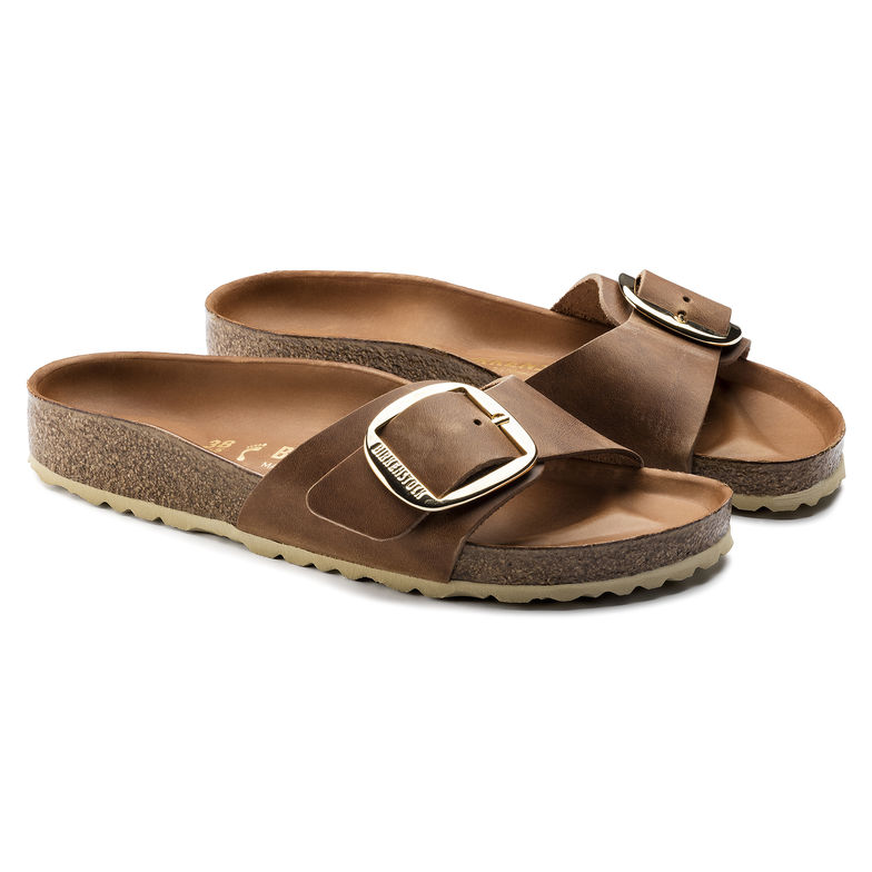 Birkenstock Madrid Big Buckle 1006525 Cognac Cuir Largeur Étroite - Dealorys