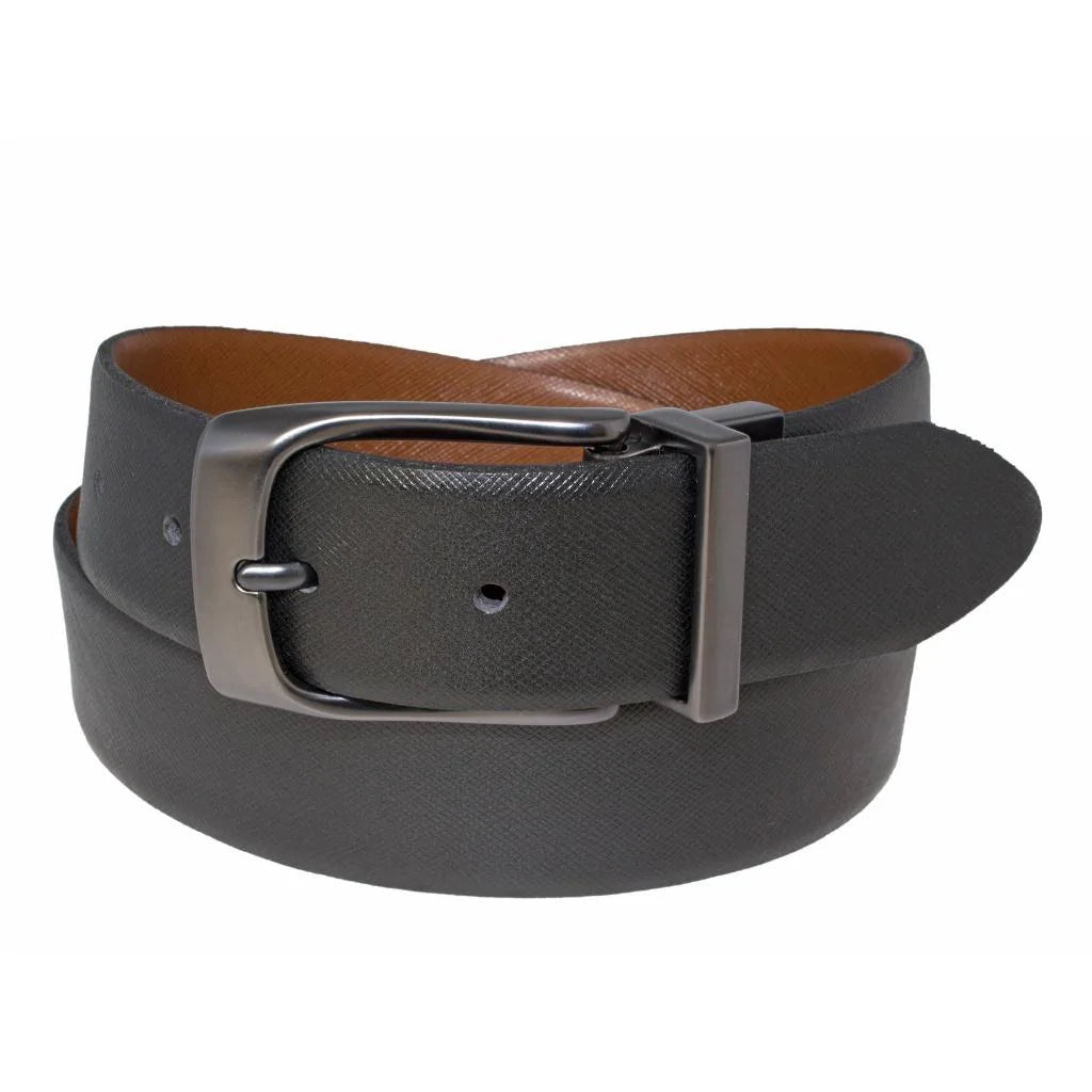 Safiano imprimé cuir glacé réversible 3555-121 Noir/Cognac - Dealorys