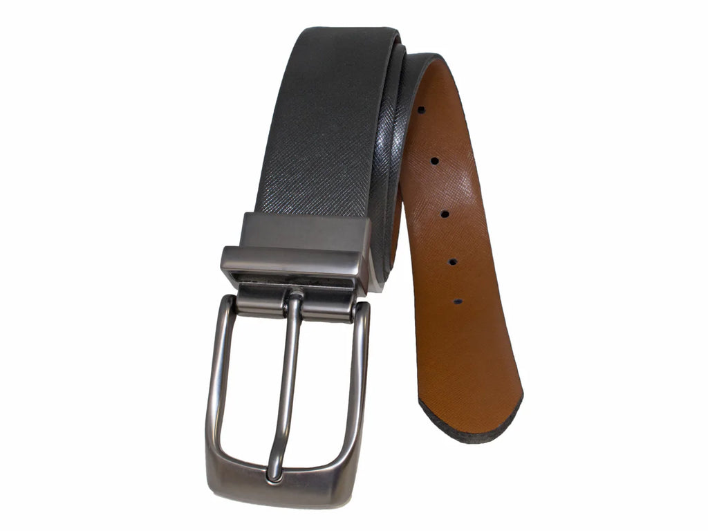 Safiano imprimé cuir glacé réversible 3555-121 Noir/Cognac - Dealorys