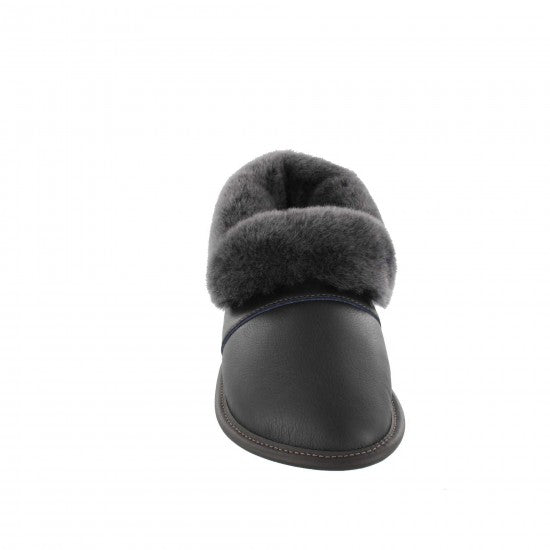 Pantoufles Garneau PARESSEUSE EN CUIR Noir Mouton Silverfox pour Hommes en Mouton - Dealorys