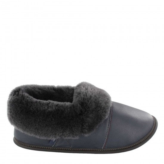 Pantoufles Garneau PARESSEUSE EN CUIR Marine Mouton Silverfox avec semelle EVA pour Hommes - Dealorys